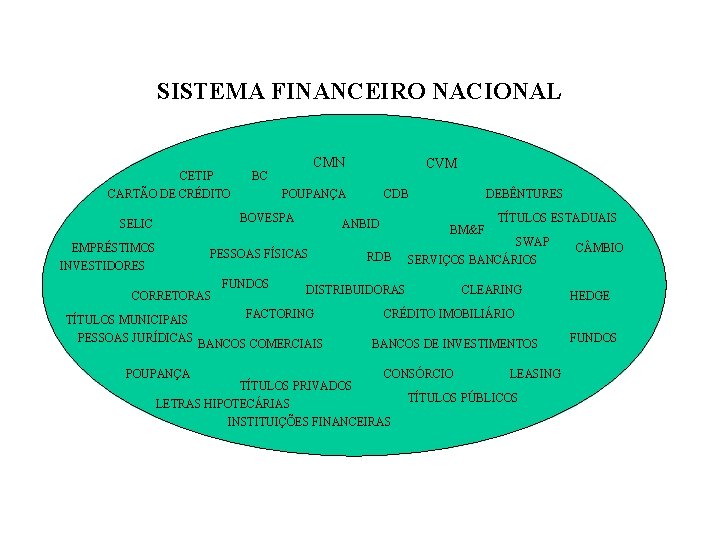 SISTEMA FINANCEIRO NACIONAL CETIP CARTÃO DE CRÉDITO CMN BC POUPANÇA BOVESPA SELIC EMPRÉSTIMOS INVESTIDORES