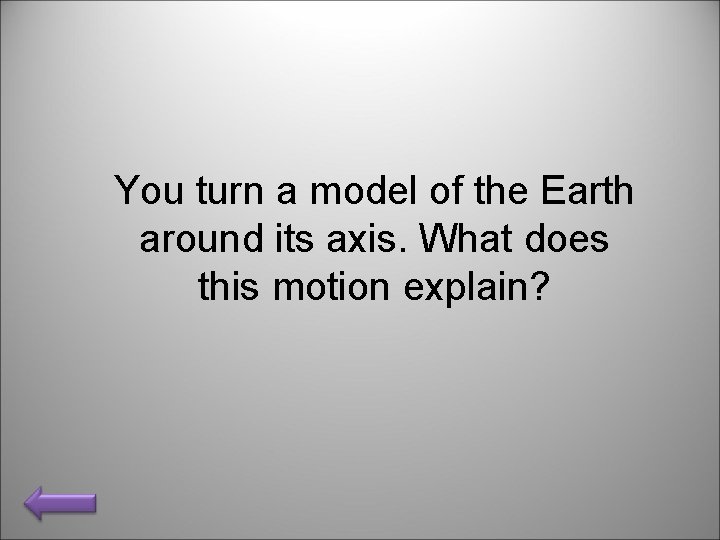 You turn a model of the Earth around its axis. What does this motion