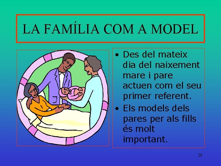 LA FAMÍLIA COM A MODEL • Des del mateix dia del naixement mare i