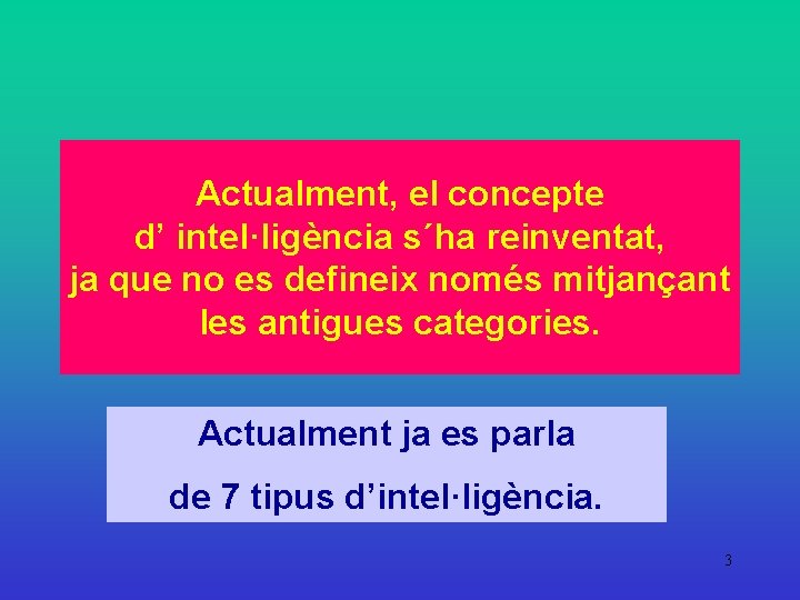 Actualment, el concepte d’ intel·ligència s´ha reinventat, ja que no es defineix només mitjançant