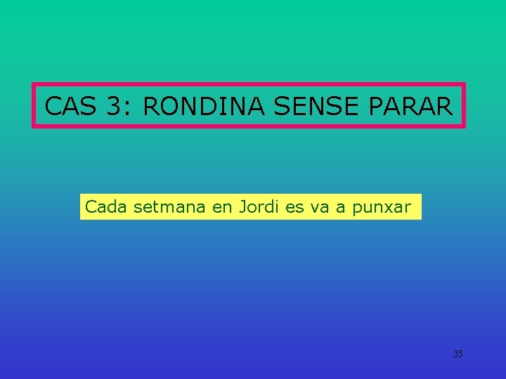 CAS 3: RONDINA SENSE PARAR Cada setmana en Jordi es va a punxar 35