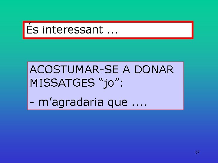 És interessant. . . ACOSTUMAR-SE A DONAR MISSATGES “jo”: - m’agradaria que. . 67