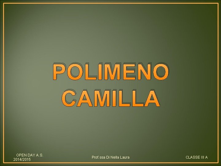 POLIMENO CAMILLA OPEN DAY A. S. 2014/2015 Prof. ssa Di Nella Laura CLASSE III