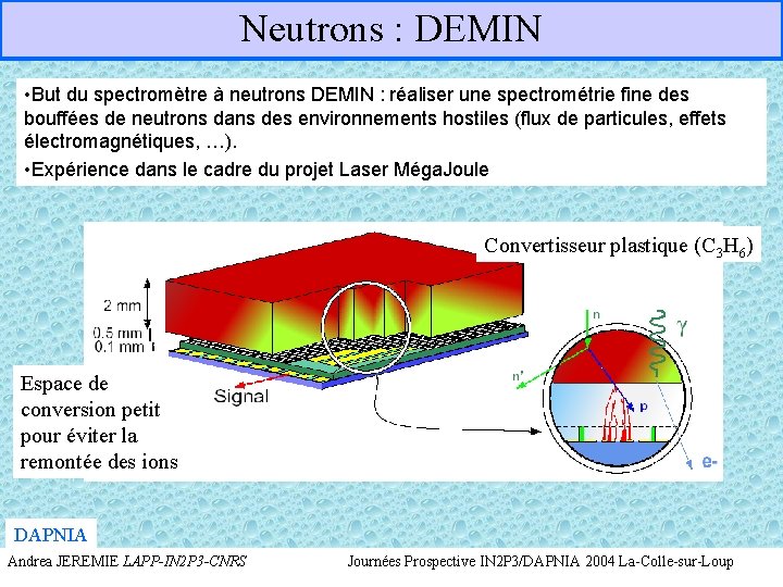 Neutrons : DEMIN • But du spectromètre à neutrons DEMIN : réaliser une spectrométrie