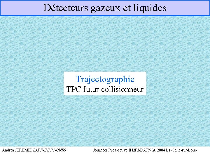 Détecteurs gazeux et liquides Trajectographie TPC futur collisionneur Andrea JEREMIE LAPP-IN 2 P 3