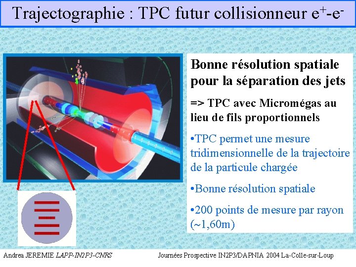 Trajectographie : TPC futur collisionneur e+-e. Bonne résolution spatiale pour la séparation des jets