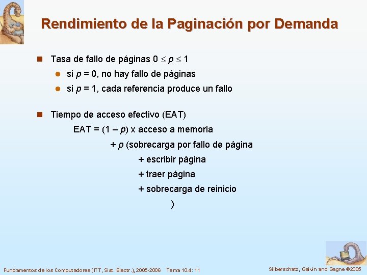 Rendimiento de la Paginación por Demanda n Tasa de fallo de páginas 0 p