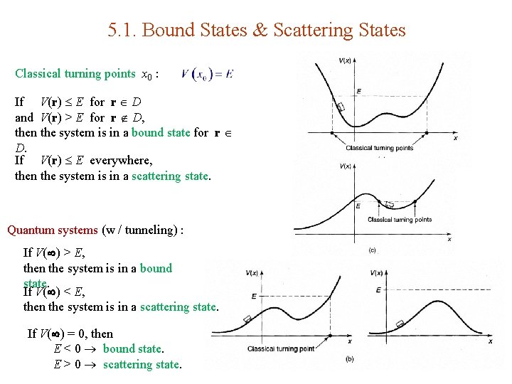 5. 1. Bound States & Scattering States Classical turning points x 0 : If