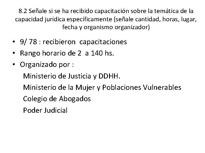 8. 2 Señale si se ha recibido capacitación sobre la temática de la capacidad