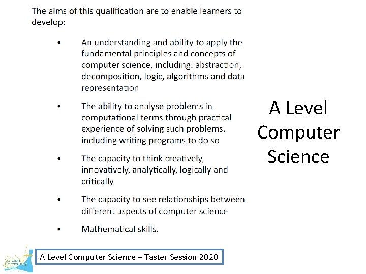 A Level Computer Science – Taster Session 2020 