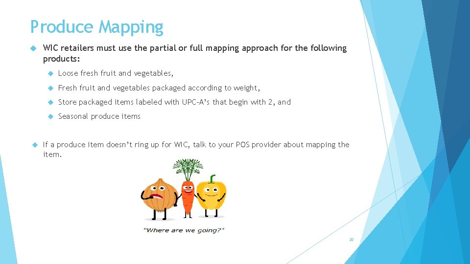 Produce Mapping WIC retailers must use the partial or full mapping approach for the