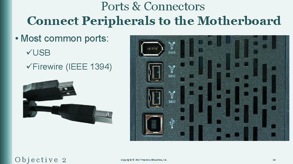 Ports & Connectors Connect Peripherals to the Motherboard • Most common ports: üUSB üFirewire