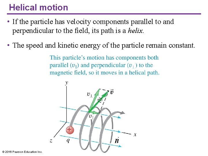 Helical motion • If the particle has velocity components parallel to and perpendicular to