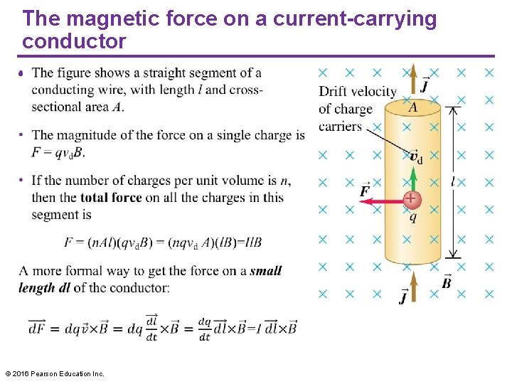 The magnetic force on a current-carrying conductor • © 2016 Pearson Education Inc. 