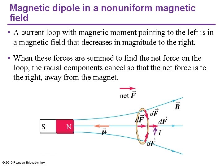 Magnetic dipole in a nonuniform magnetic field • A current loop with magnetic moment