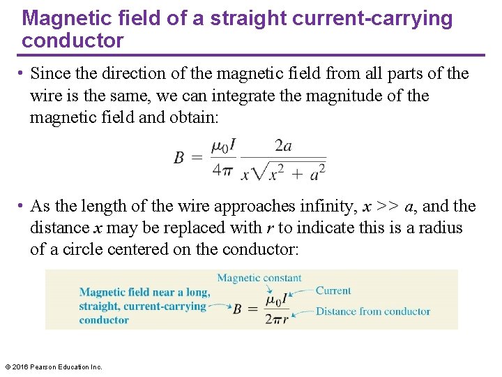 Magnetic field of a straight current-carrying conductor • Since the direction of the magnetic