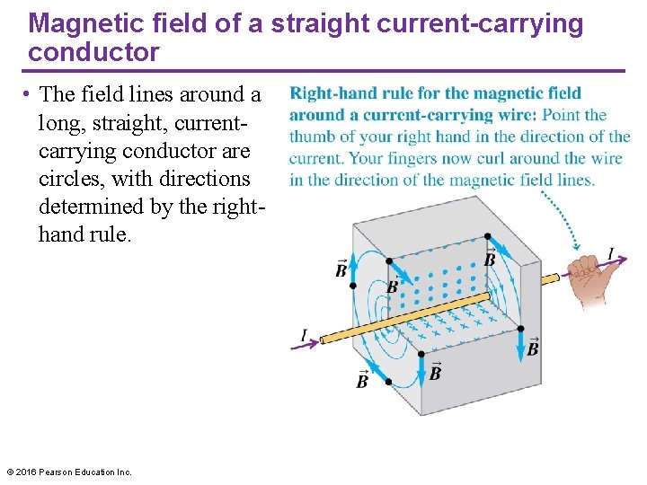Magnetic field of a straight current-carrying conductor • The field lines around a long,