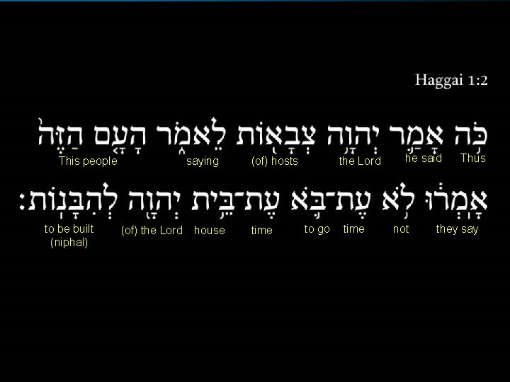 This people to be built (niphal) saying (of) the Lord house (of) hosts time