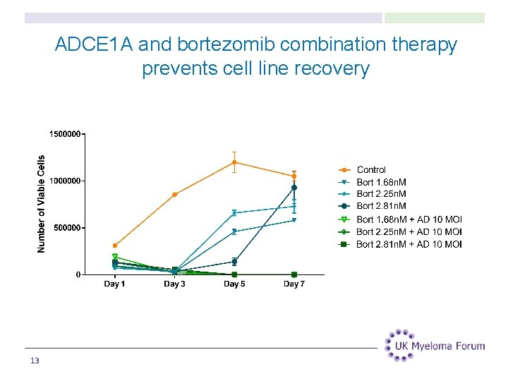 ADCE 1 A and bortezomib combination therapy prevents cell line recovery 13 