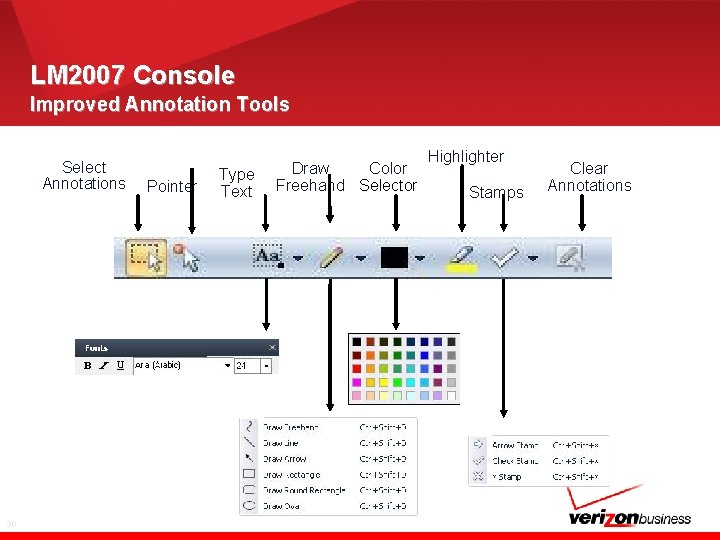 LM 2007 Console Improved Annotation Tools Select Annotations 30 Pointer Type Text Draw Color