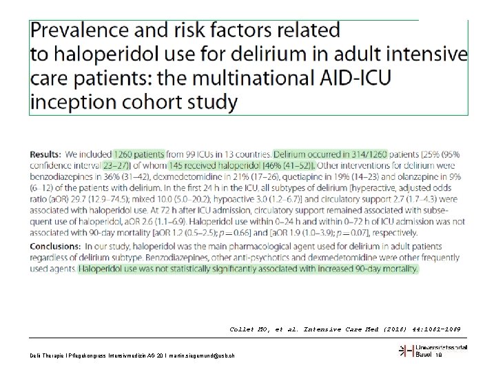 Collet MO, et al. Intensive Care Med (2018) 44: 1081– 1089 Delir Therapie I