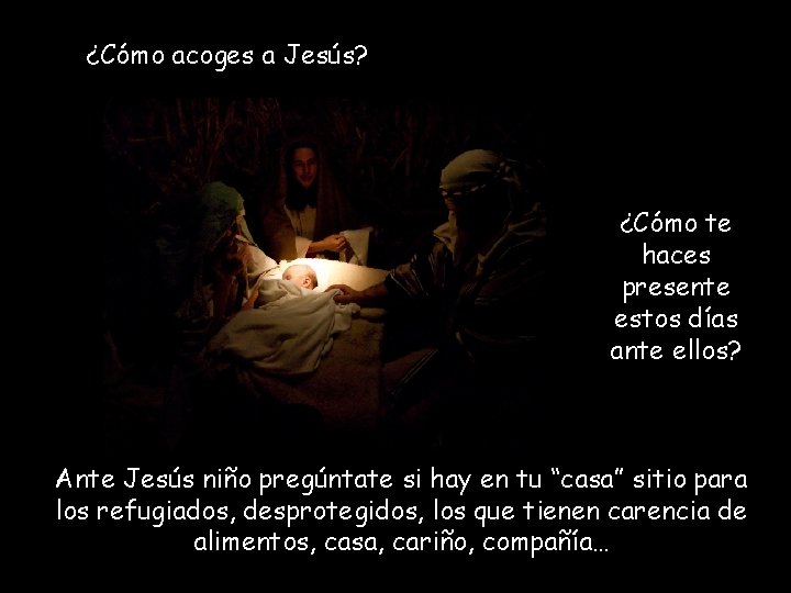 ¿Cómo acoges a Jesús? ¿Cómo te haces presente estos días ante ellos? Ante Jesús