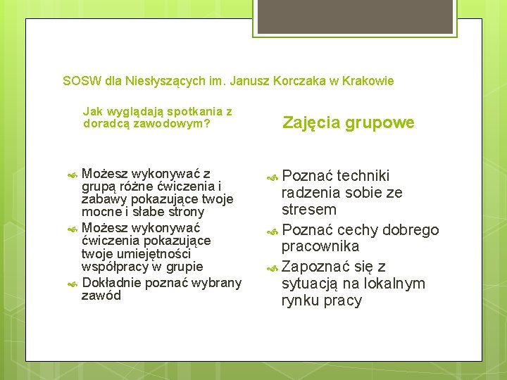 SOSW dla Niesłyszących im. Janusz Korczaka w Krakowie Jak wyglądają spotkania z doradcą zawodowym?