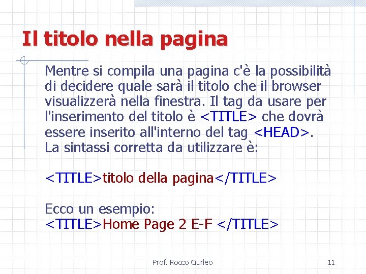 Il titolo nella pagina Mentre si compila una pagina c'è la possibilità di decidere