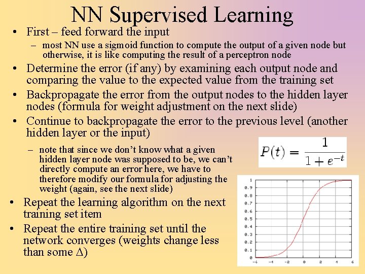 NN Supervised Learning • First – feed forward the input – most NN use