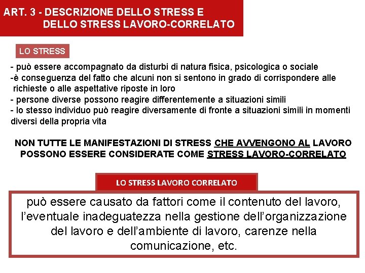 ART. 3 - DESCRIZIONE DELLO STRESS LAVORO-CORRELATO LO STRESS - può essere accompagnato da