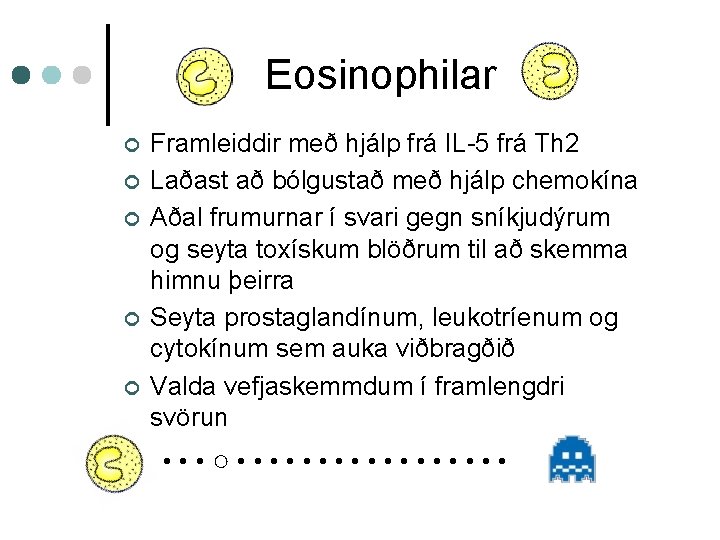 Eosinophilar ¢ ¢ ¢ Framleiddir með hjálp frá IL-5 frá Th 2 Laðast að