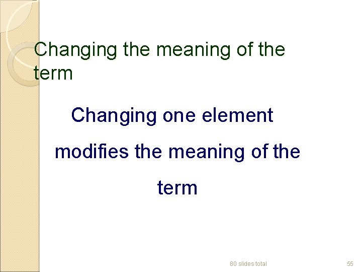 Changing the meaning of the term Changing one element modifies the meaning of the