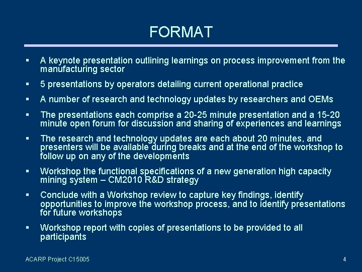 FORMAT § A keynote presentation outlining learnings on process improvement from the manufacturing sector