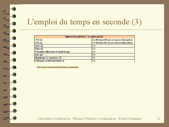 L'emploi du temps en seconde (3) (http: //eduscol. education. fr/D 0056/horaires 2 ndegt. htm).