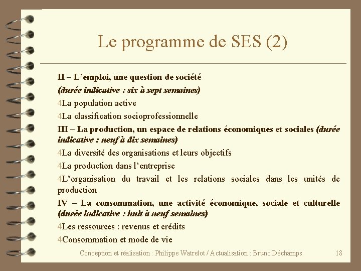 Le programme de SES (2) II – L’emploi, une question de société (durée indicative