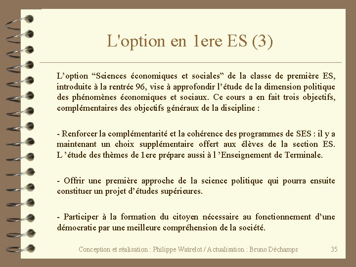 L'option en 1 ere ES (3) L’option “Sciences économiques et sociales” de la classe