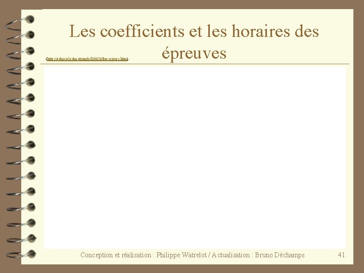 Les coefficients et les horaires des épreuves (http: //eduscol. education. fr/D 0056/bacseriees. htm). Conception