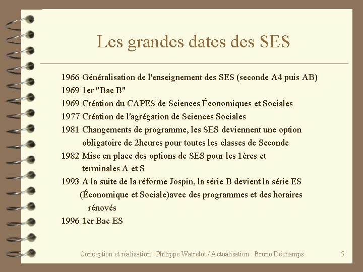 Les grandes dates des SES 1966 Généralisation de l'enseignement des SES (seconde A 4