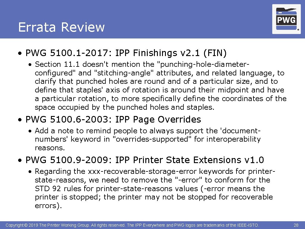 Errata Review ® • PWG 5100. 1 -2017: IPP Finishings v 2. 1 (FIN)