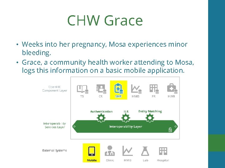 CHW Grace • Weeks into her pregnancy, Mosa experiences minor bleeding. • Grace, a