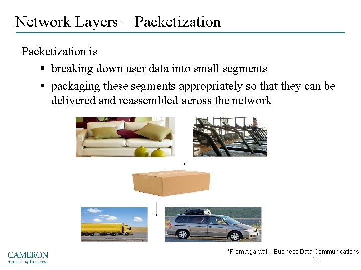 Network Layers – Packetization is § breaking down user data into small segments §