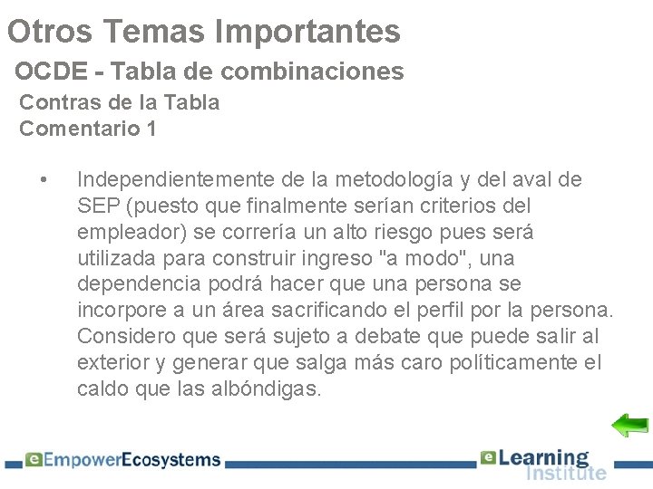 Otros Temas Importantes OCDE - Tabla de combinaciones Contras de la Tabla Comentario 1