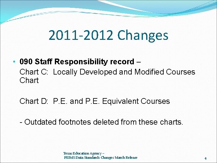 2011 -2012 Changes • 090 Staff Responsibility record – Chart C: Locally Developed and