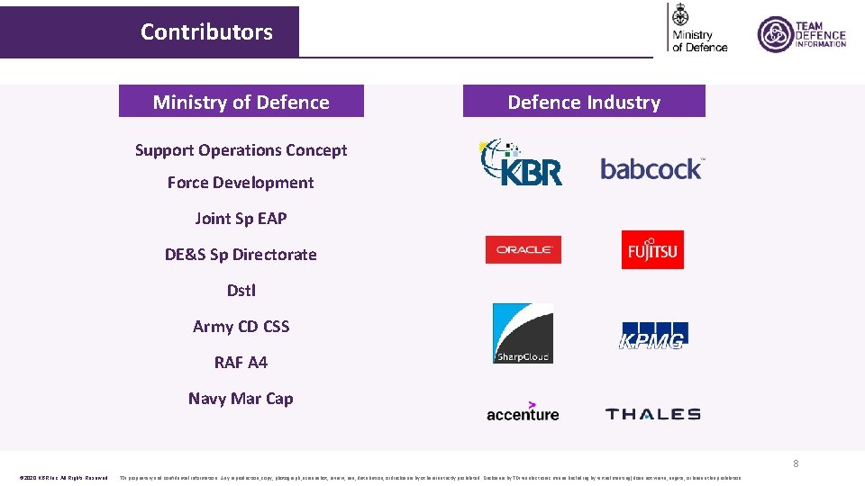 Contributors. Ministry of Defence Industry Support Operations Concept Force Development Joint Sp EAP DE&S