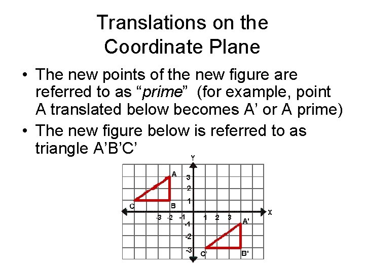 Translations on the Coordinate Plane • The new points of the new figure are