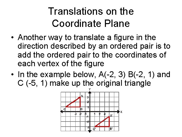 Translations on the Coordinate Plane • Another way to translate a figure in the