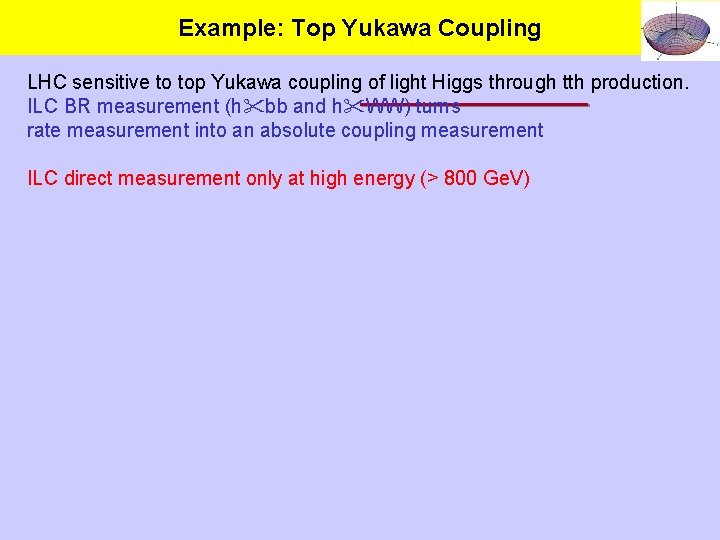 Example: Top Yukawa Coupling LHC sensitive to top Yukawa coupling of light Higgs through