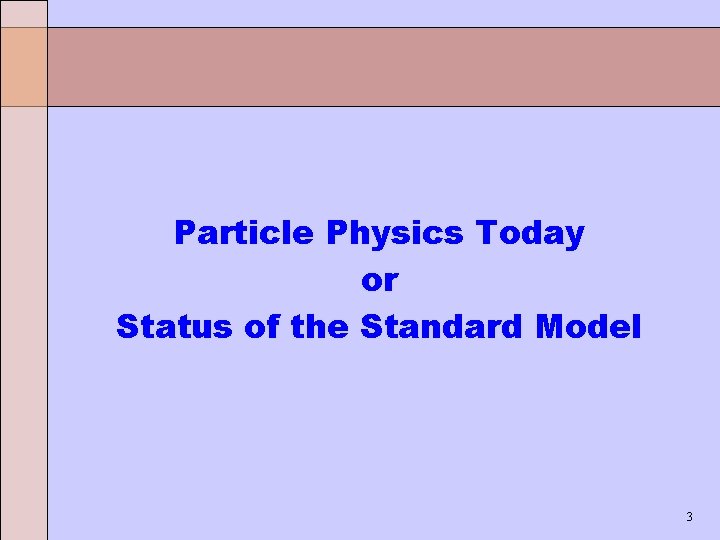 Particle Physics Today or Status of the Standard Model 3 