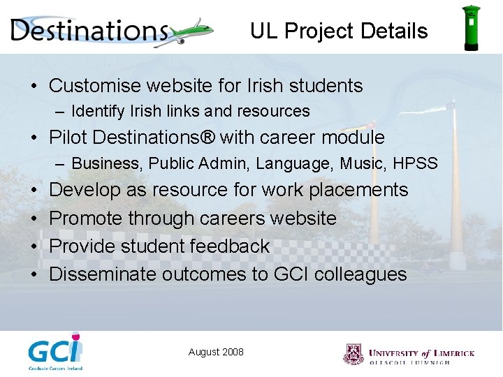 UL Project Details • Customise website for Irish students – Identify Irish links and