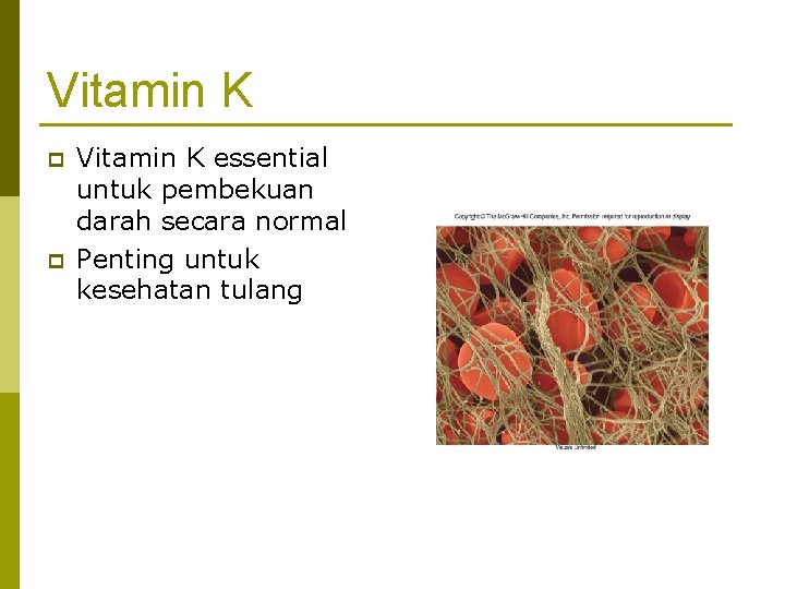 Vitamin K p p Vitamin K essential untuk pembekuan darah secara normal Penting untuk